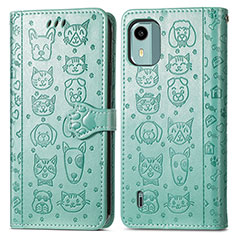 Leather Case Stands Fashionable Pattern Flip Cover Holder S03D for Nokia C12 Plus Green