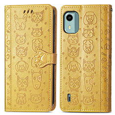 Leather Case Stands Fashionable Pattern Flip Cover Holder S03D for Nokia C12 Plus Yellow