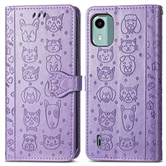 Leather Case Stands Fashionable Pattern Flip Cover Holder S03D for Nokia C12 Pro Purple