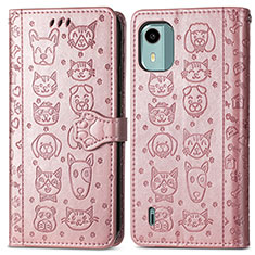 Leather Case Stands Fashionable Pattern Flip Cover Holder S03D for Nokia C12 Pro Rose Gold