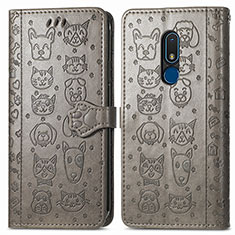 Leather Case Stands Fashionable Pattern Flip Cover Holder S03D for Nokia C3 Gray