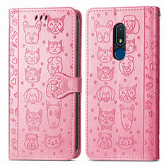 Leather Case Stands Fashionable Pattern Flip Cover Holder S03D for Nokia C3 Pink