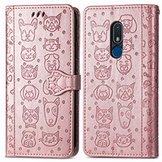 Leather Case Stands Fashionable Pattern Flip Cover Holder S03D for Nokia C3 Rose Gold