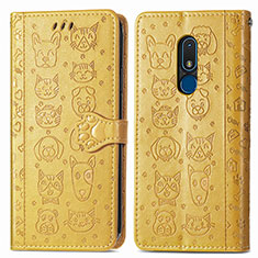 Leather Case Stands Fashionable Pattern Flip Cover Holder S03D for Nokia C3 Yellow