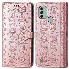 Leather Case Stands Fashionable Pattern Flip Cover Holder S03D for Nokia C31 Rose Gold