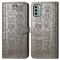 Leather Case Stands Fashionable Pattern Flip Cover Holder S03D for Nokia G22 Gray