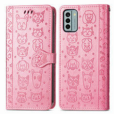 Leather Case Stands Fashionable Pattern Flip Cover Holder S03D for Nokia G22 Pink