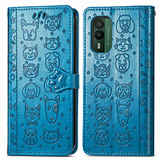 Leather Case Stands Fashionable Pattern Flip Cover Holder S03D for Nokia XR21 Blue