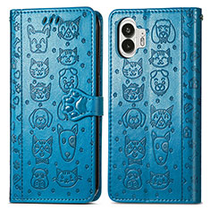 Leather Case Stands Fashionable Pattern Flip Cover Holder S03D for Nothing Phone 2 Blue