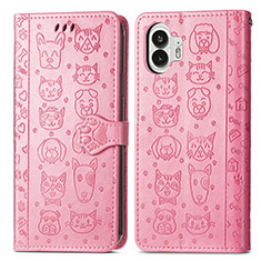 Leather Case Stands Fashionable Pattern Flip Cover Holder S03D for Nothing Phone 2 Pink