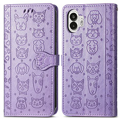 Leather Case Stands Fashionable Pattern Flip Cover Holder S03D for Nothing Phone 2 Purple