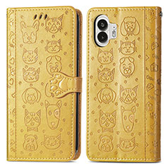 Leather Case Stands Fashionable Pattern Flip Cover Holder S03D for Nothing Phone 2 Yellow