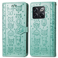 Leather Case Stands Fashionable Pattern Flip Cover Holder S03D for OnePlus 10T 5G Green