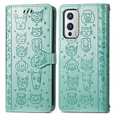 Leather Case Stands Fashionable Pattern Flip Cover Holder S03D for OnePlus 9 5G Green