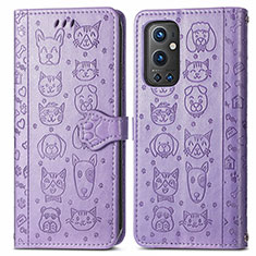 Leather Case Stands Fashionable Pattern Flip Cover Holder S03D for OnePlus 9 Pro 5G Purple