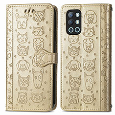 Leather Case Stands Fashionable Pattern Flip Cover Holder S03D for OnePlus 9R 5G Gold