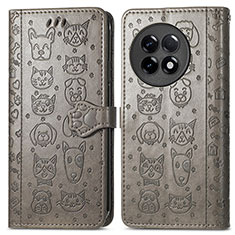 Leather Case Stands Fashionable Pattern Flip Cover Holder S03D for OnePlus Ace 2 5G Gray