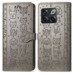 Leather Case Stands Fashionable Pattern Flip Cover Holder S03D for OnePlus Ace Pro 5G Gray