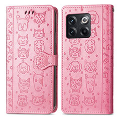 Leather Case Stands Fashionable Pattern Flip Cover Holder S03D for OnePlus Ace Pro 5G Pink