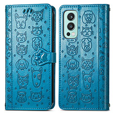 Leather Case Stands Fashionable Pattern Flip Cover Holder S03D for OnePlus Nord 2 5G Blue