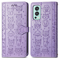 Leather Case Stands Fashionable Pattern Flip Cover Holder S03D for OnePlus Nord 2 5G Purple