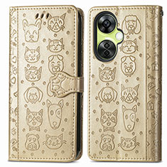 Leather Case Stands Fashionable Pattern Flip Cover Holder S03D for OnePlus Nord CE 3 Lite 5G Gold