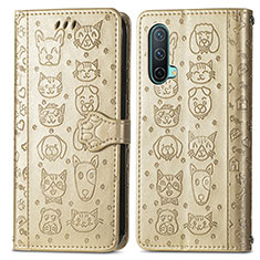 Leather Case Stands Fashionable Pattern Flip Cover Holder S03D for OnePlus Nord CE 5G Gold