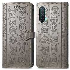 Leather Case Stands Fashionable Pattern Flip Cover Holder S03D for OnePlus Nord CE 5G Gray