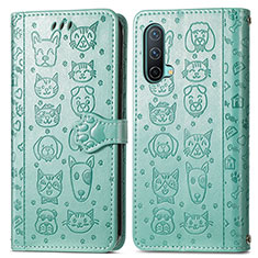 Leather Case Stands Fashionable Pattern Flip Cover Holder S03D for OnePlus Nord CE 5G Green