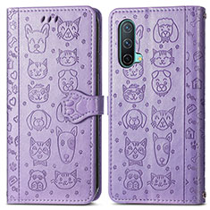 Leather Case Stands Fashionable Pattern Flip Cover Holder S03D for OnePlus Nord CE 5G Purple