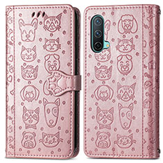 Leather Case Stands Fashionable Pattern Flip Cover Holder S03D for OnePlus Nord CE 5G Rose Gold