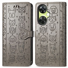 Leather Case Stands Fashionable Pattern Flip Cover Holder S03D for OnePlus Nord N30 5G Gray