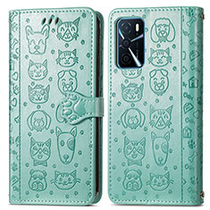 Leather Case Stands Fashionable Pattern Flip Cover Holder S03D for Oppo A16 Green