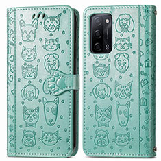 Leather Case Stands Fashionable Pattern Flip Cover Holder S03D for Oppo A53s 5G Green