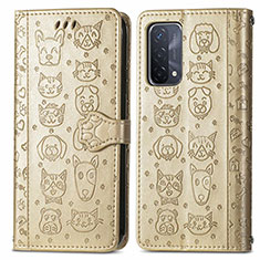 Leather Case Stands Fashionable Pattern Flip Cover Holder S03D for Oppo A54 5G Gold