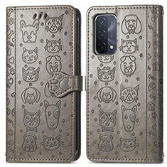Leather Case Stands Fashionable Pattern Flip Cover Holder S03D for Oppo A54 5G Gray