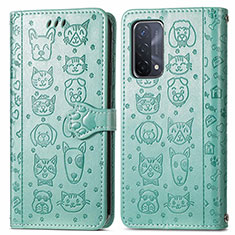 Leather Case Stands Fashionable Pattern Flip Cover Holder S03D for Oppo A54 5G Green