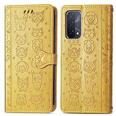 Leather Case Stands Fashionable Pattern Flip Cover Holder S03D for Oppo A54 5G Yellow