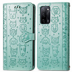 Leather Case Stands Fashionable Pattern Flip Cover Holder S03D for Oppo A55 5G Green