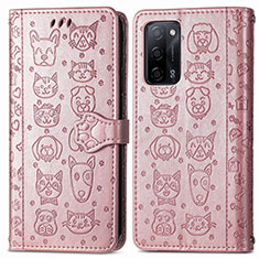 Leather Case Stands Fashionable Pattern Flip Cover Holder S03D for Oppo A55 5G Rose Gold