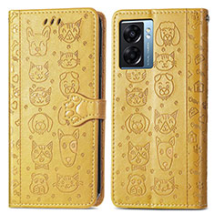 Leather Case Stands Fashionable Pattern Flip Cover Holder S03D for Oppo A57 5G Yellow