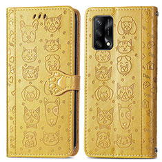 Leather Case Stands Fashionable Pattern Flip Cover Holder S03D for Oppo A74 4G Yellow