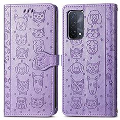 Leather Case Stands Fashionable Pattern Flip Cover Holder S03D for Oppo A74 5G Purple