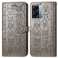 Leather Case Stands Fashionable Pattern Flip Cover Holder S03D for Oppo A77 5G Gray