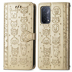 Leather Case Stands Fashionable Pattern Flip Cover Holder S03D for Oppo A93 5G Gold