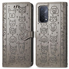 Leather Case Stands Fashionable Pattern Flip Cover Holder S03D for Oppo A93 5G Gray