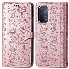 Leather Case Stands Fashionable Pattern Flip Cover Holder S03D for Oppo A93 5G Rose Gold