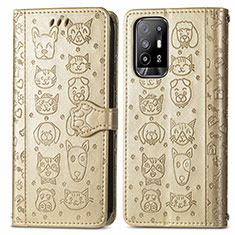 Leather Case Stands Fashionable Pattern Flip Cover Holder S03D for Oppo A94 5G Gold