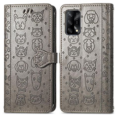 Leather Case Stands Fashionable Pattern Flip Cover Holder S03D for Oppo F19 Gray