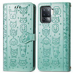 Leather Case Stands Fashionable Pattern Flip Cover Holder S03D for Oppo F19 Pro Green